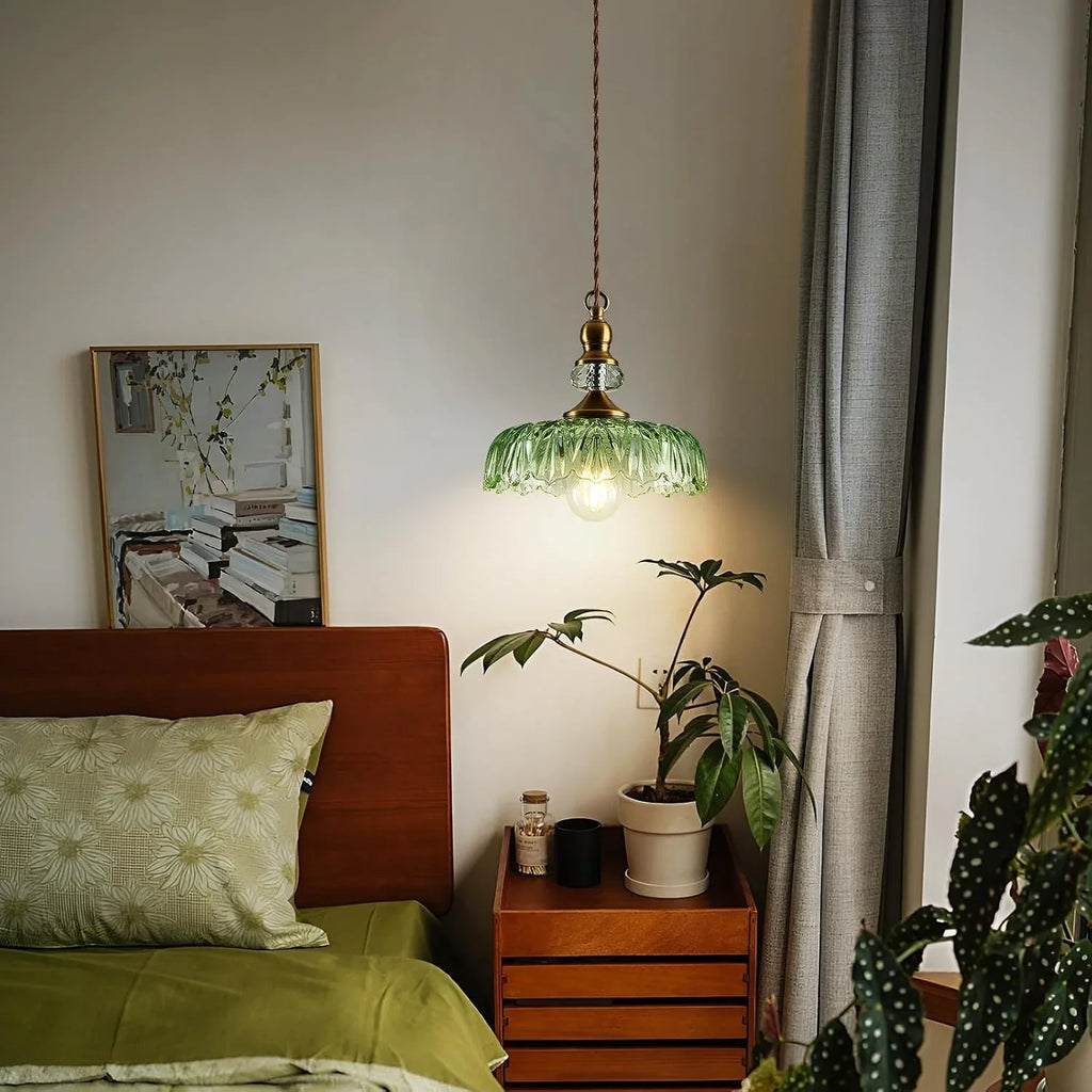 Anthea Retro Brass Glass Flower Pendant Light