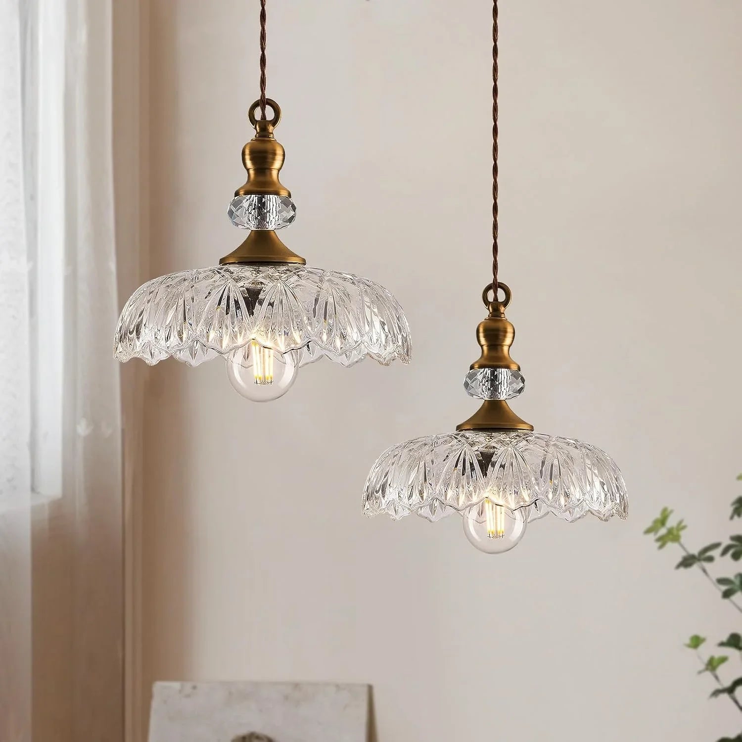 Anthea Retro Brass Glass Flower Pendant Light