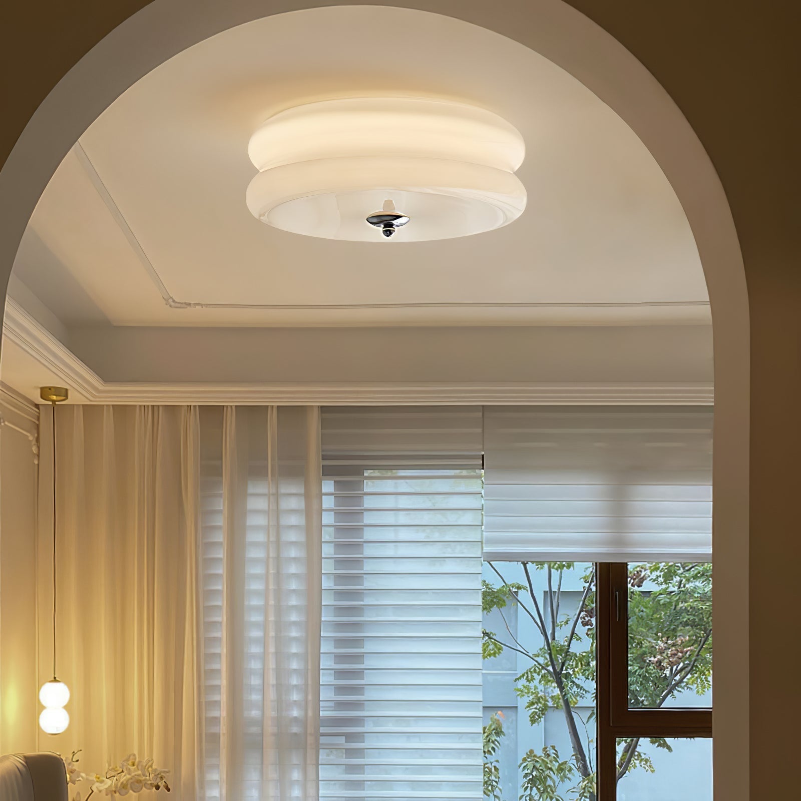 Art Deco Vintage Round Glass Ceiling Light 1-Light