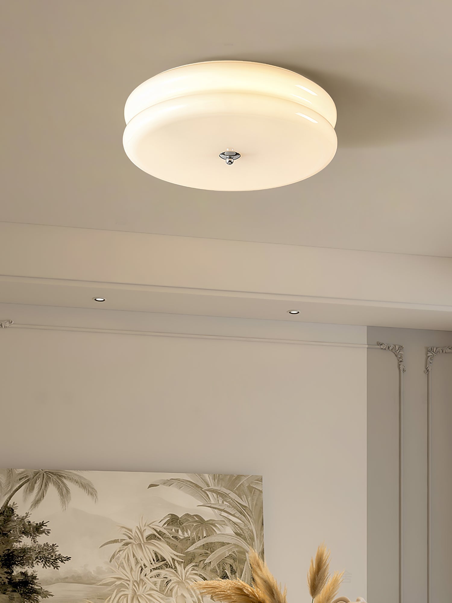 Art Deco Vintage Round Glass Ceiling Light 1-Light
