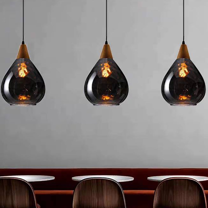 Arisha Vintage LED Suspension Amber Glass Wood Bedroom
