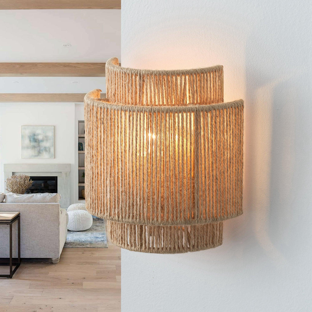 Vintage Bohemian Hand-Woven Rope Wall Sconce LED 1-Light
