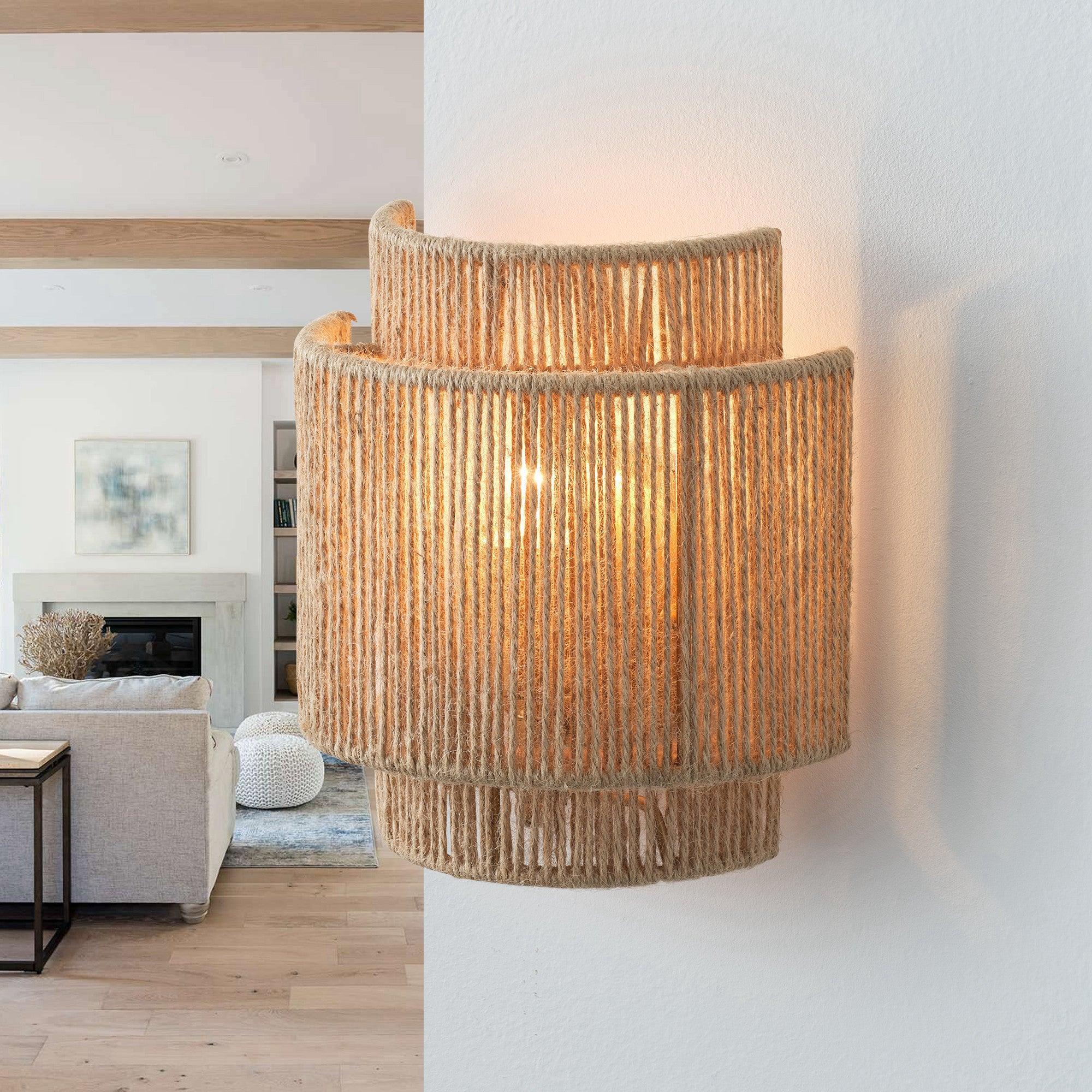Vintage Bohemian Hand-Woven Rope Wall Sconce LED 1-Light