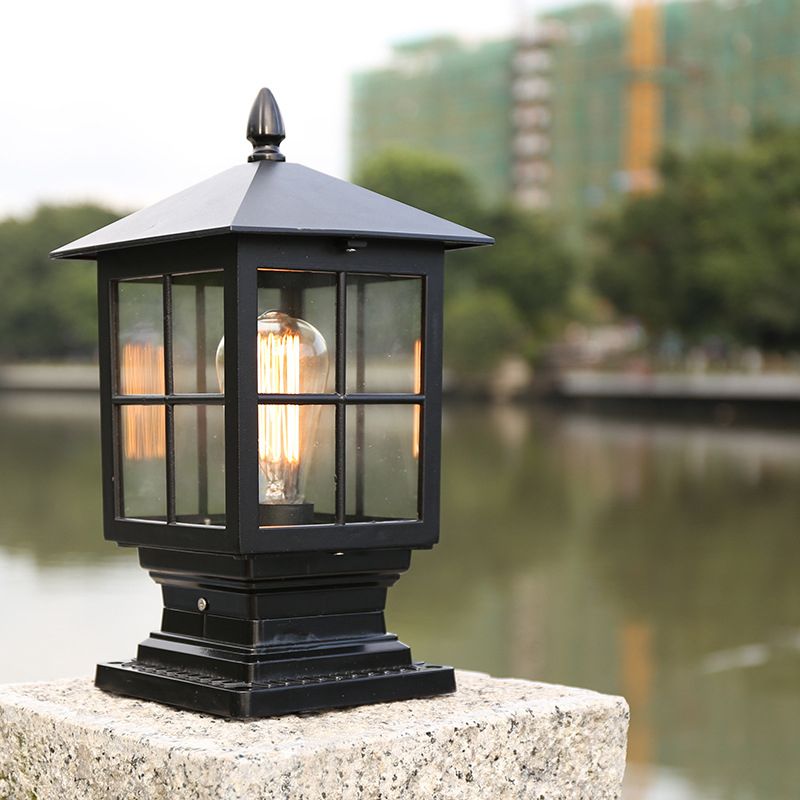 Etilo Modern Metal Glass Lantern LED Outdoor Light Post