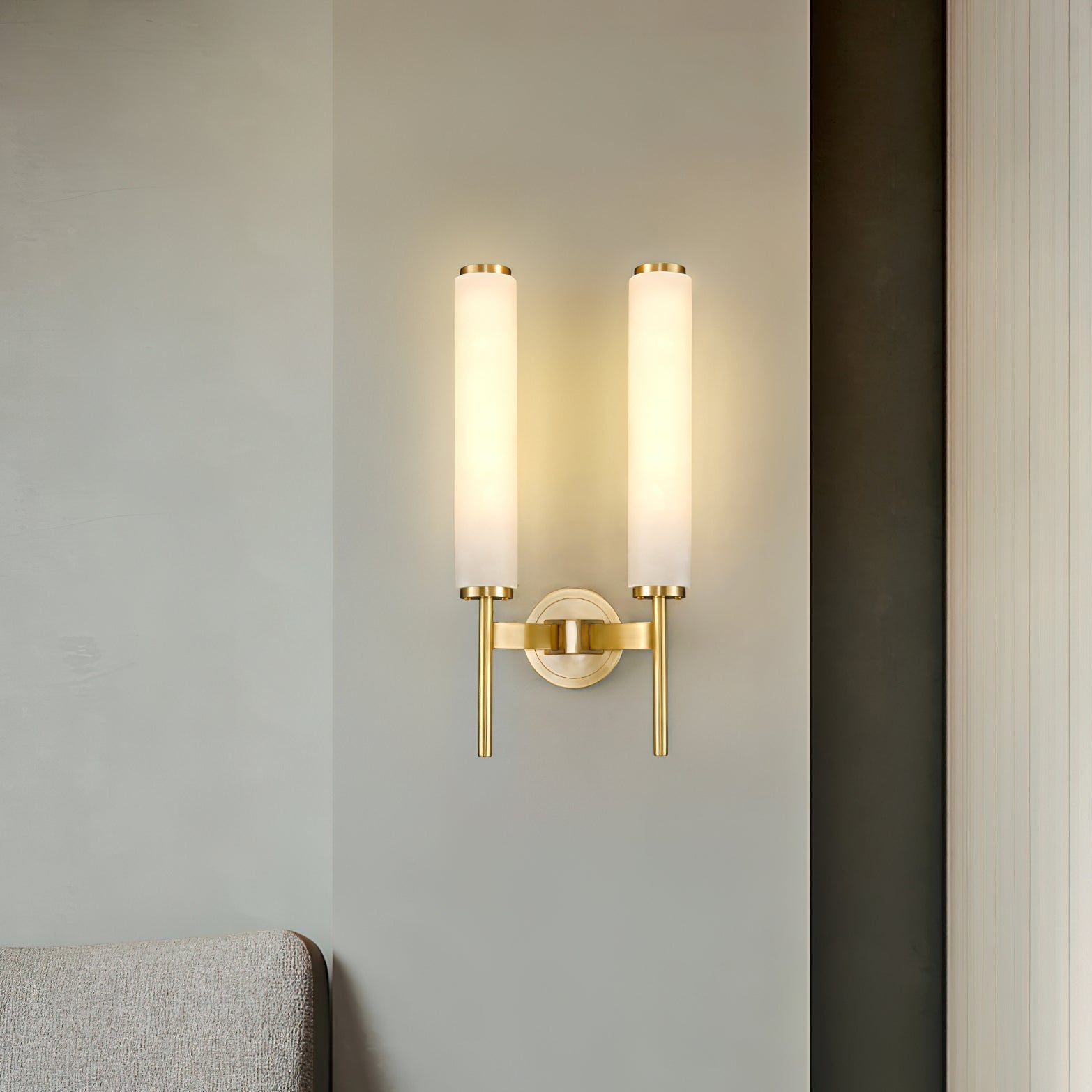 Iron Art Deco Alabaster Wall Lamp