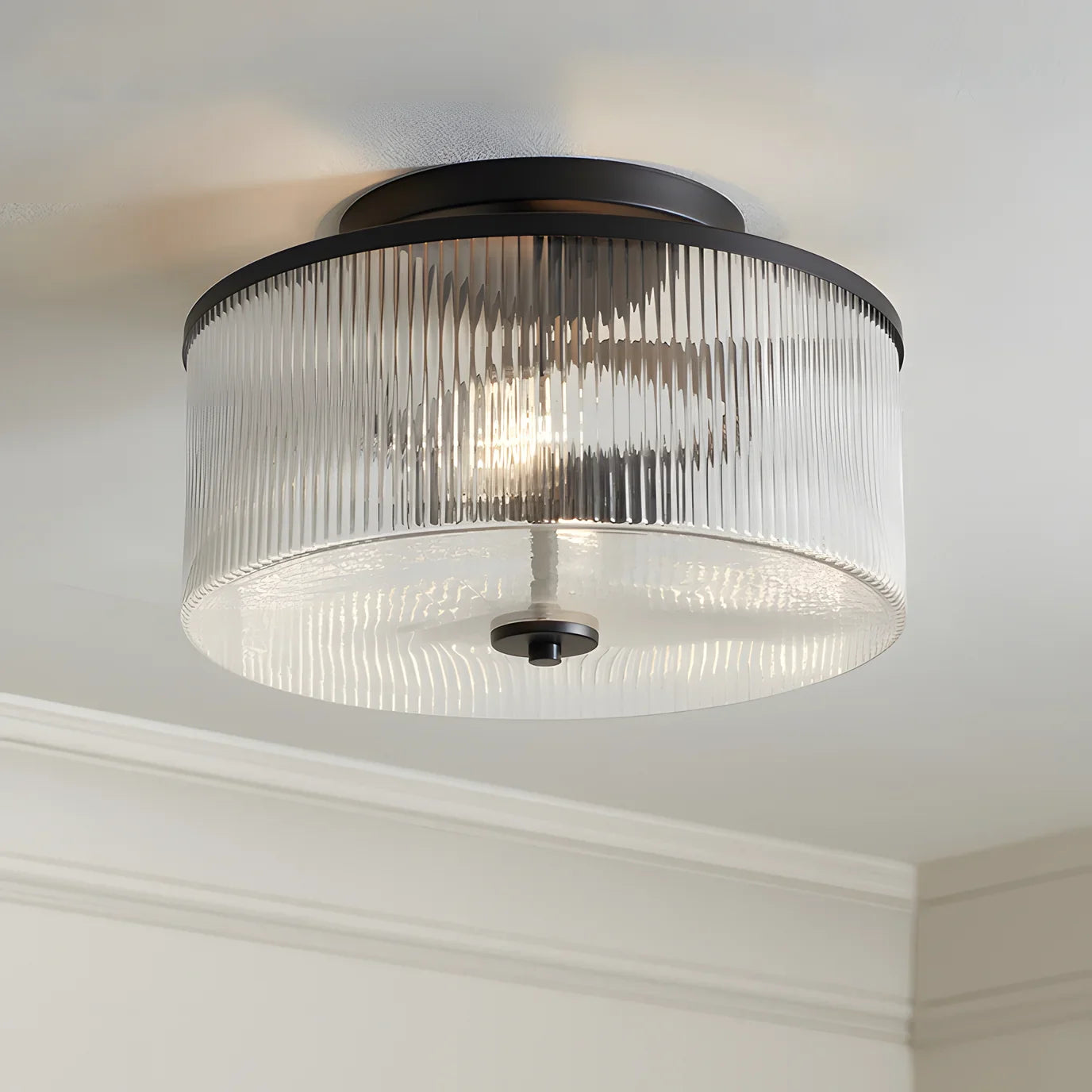 Castor Farmhouse Striped Glass Drum Ceiling Light