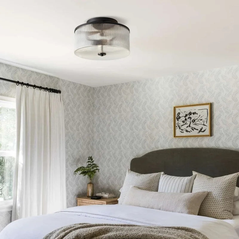 Castor Farmhouse Striped Glass Drum Ceiling Light