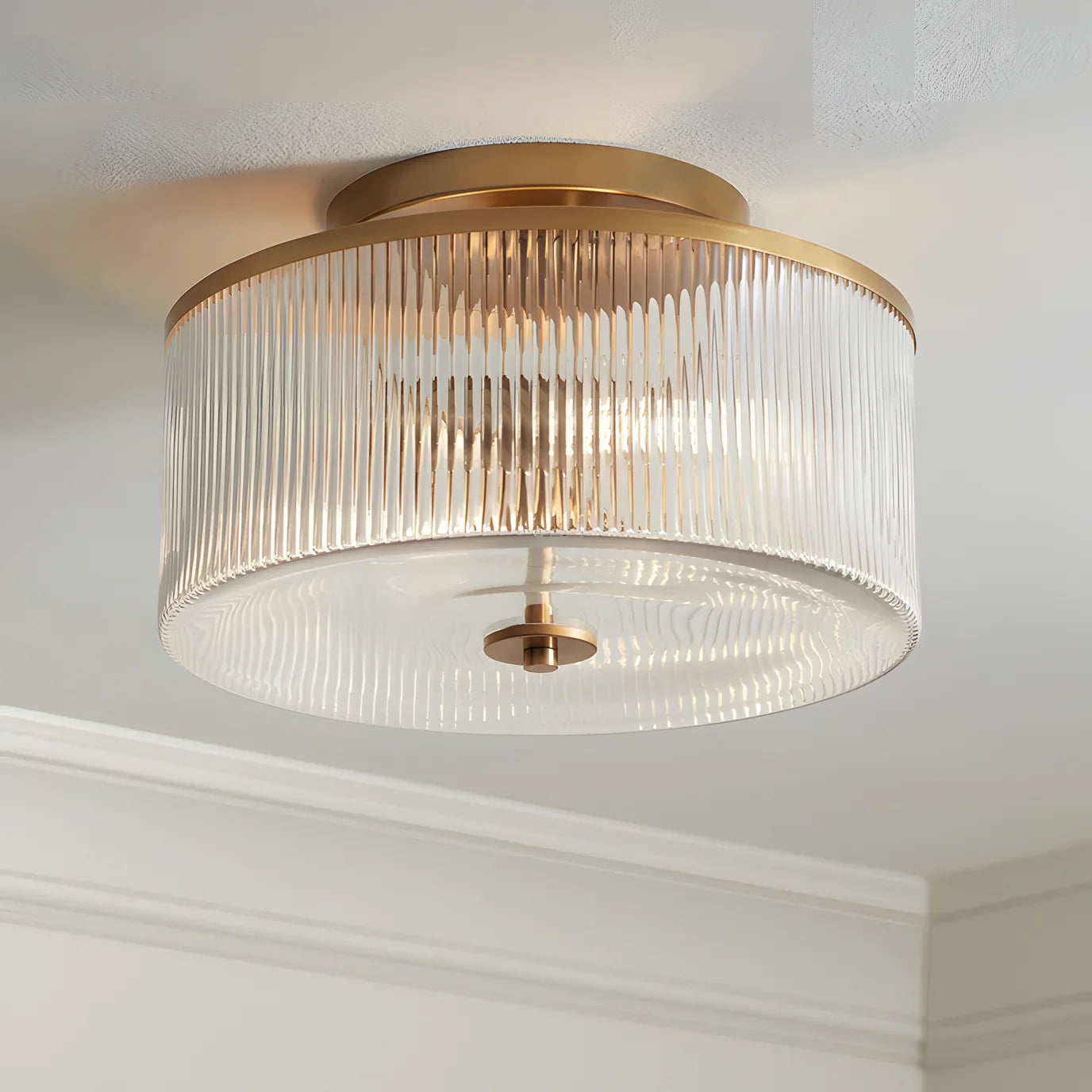 Castor Farmhouse Striped Glass Drum Ceiling Light
