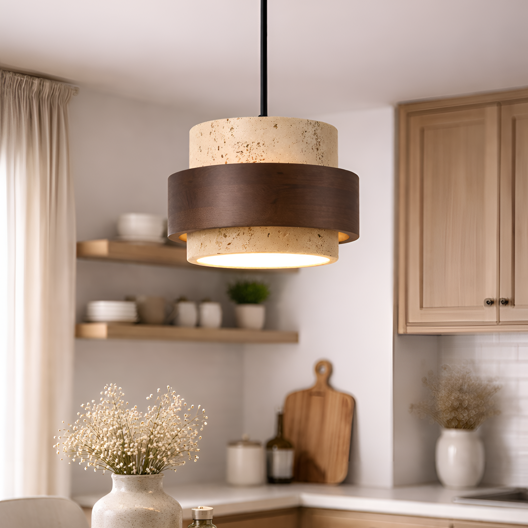 Caelum - Modern LED Pendant Lamp Walnut Hanging Light