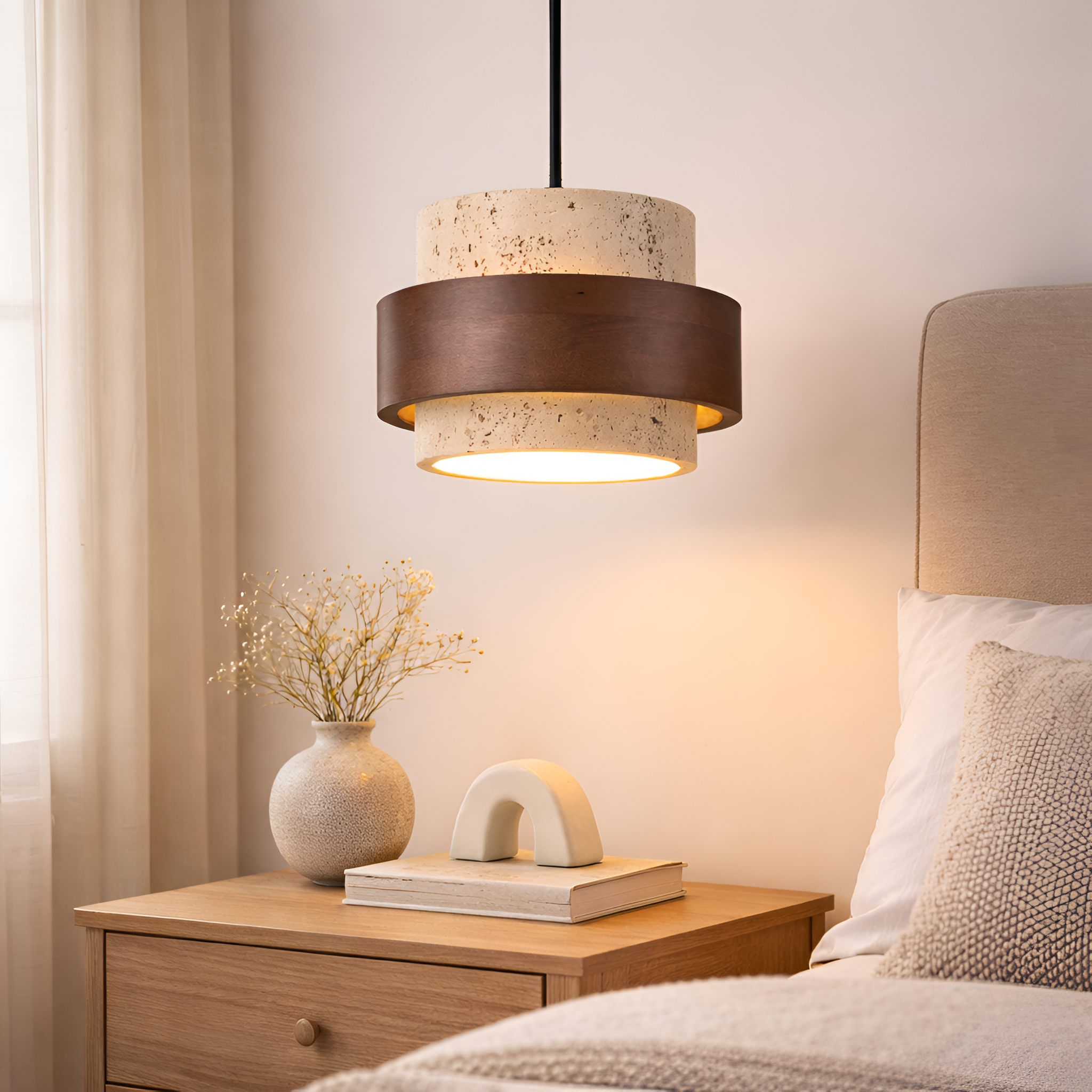 Caelum - Modern LED Pendant Lamp Walnut Hanging Light