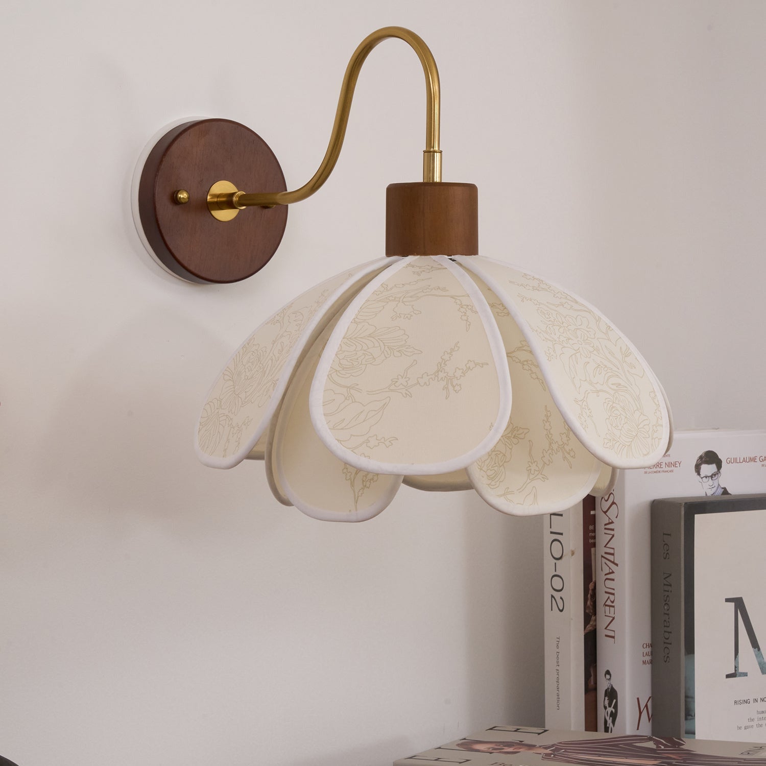Yuki Floral Wall Sconce in Wood and Fabric
