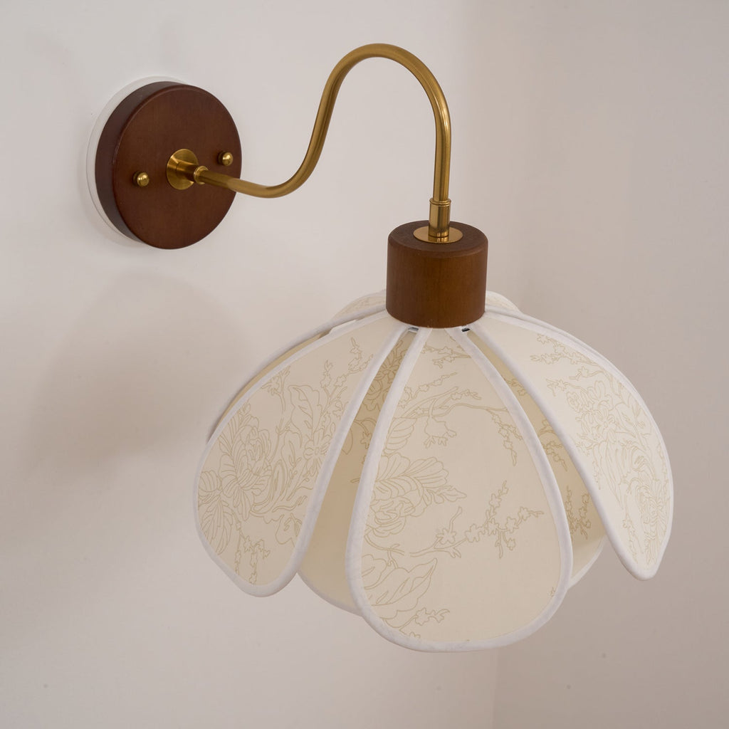 Yuki Floral Wall Sconce in Wood and Fabric