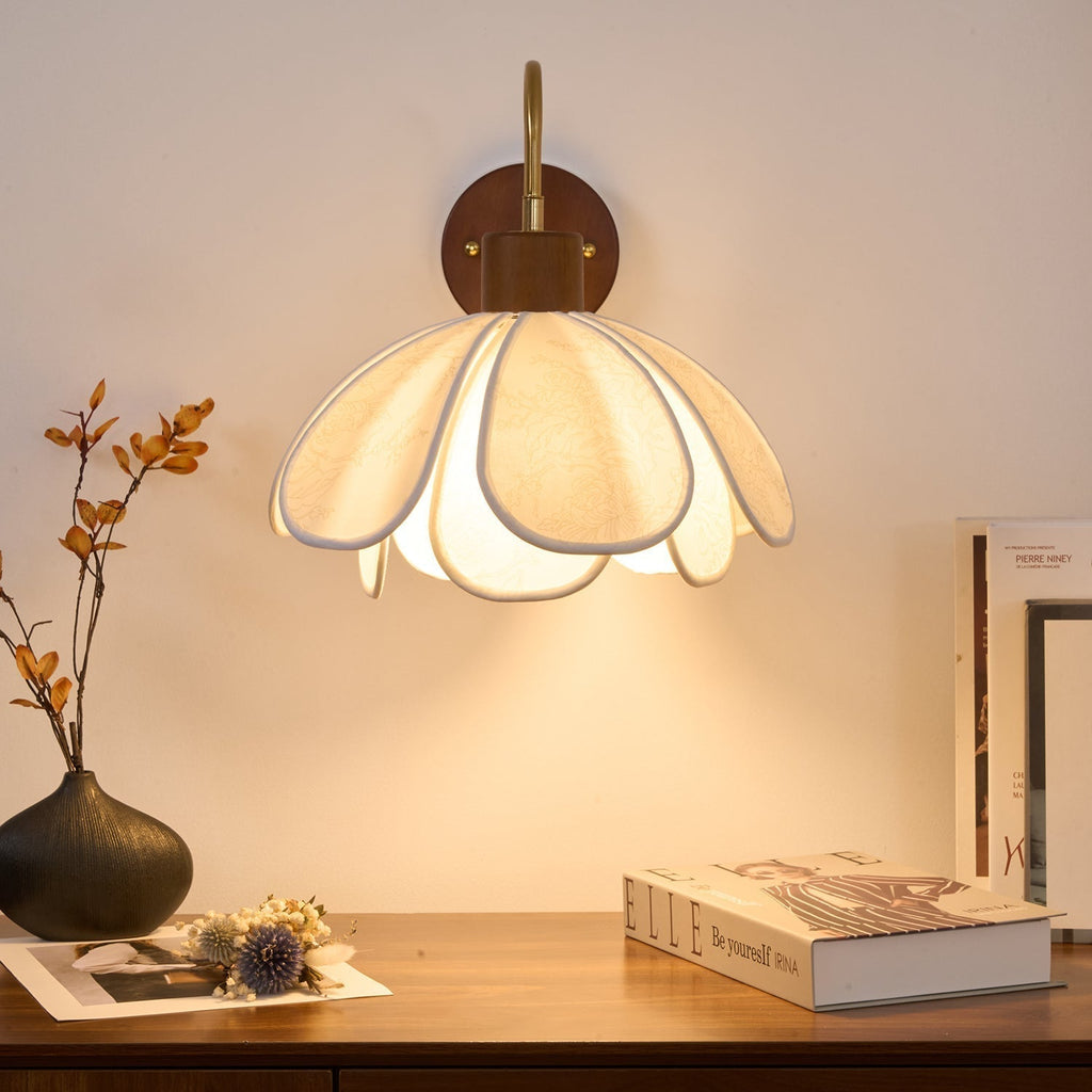 Yuki Floral Wall Sconce in Wood and Fabric