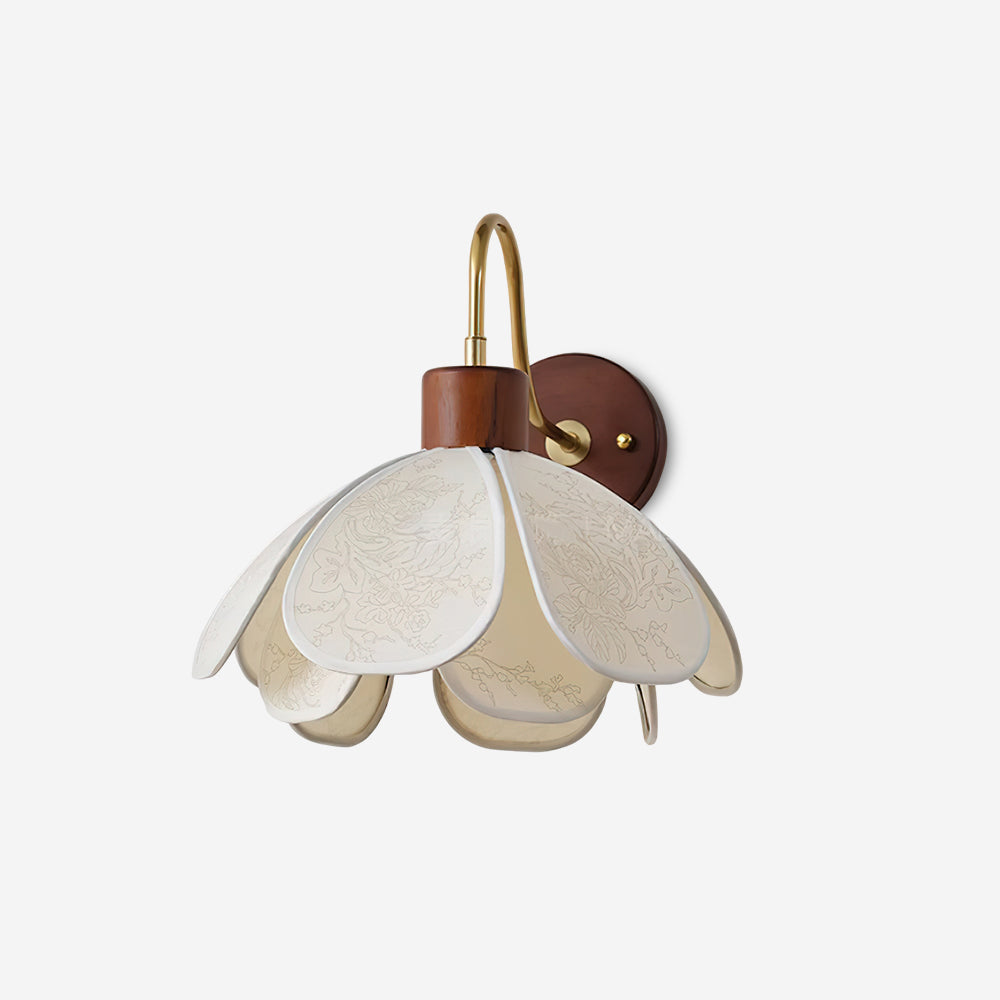 Yuki Floral Wall Sconce in Wood and Fabric