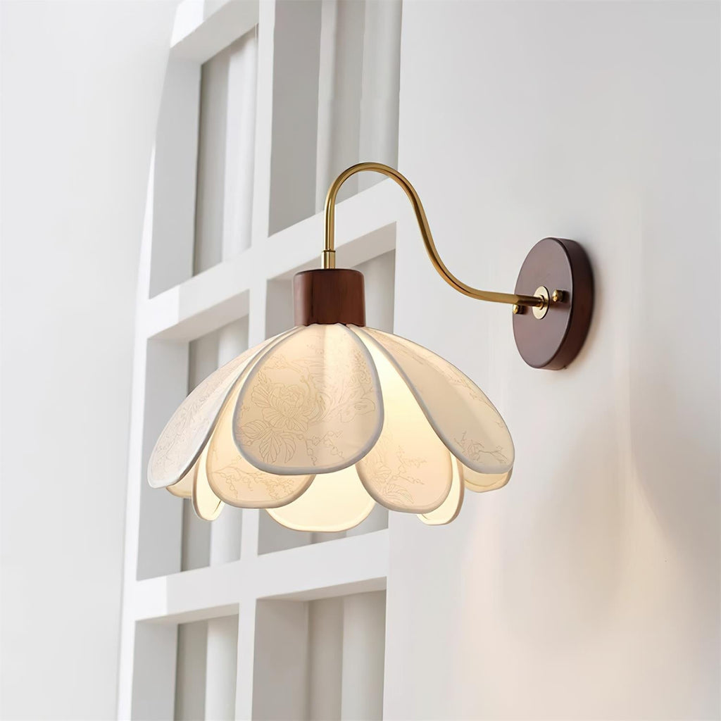 Yuki Floral Wall Sconce in Wood and Fabric