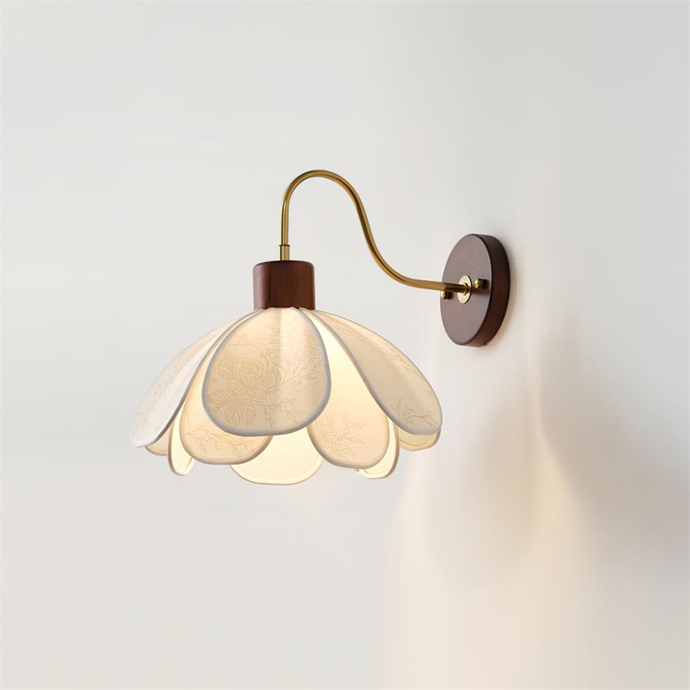 Yuki Floral Wall Sconce in Wood and Fabric