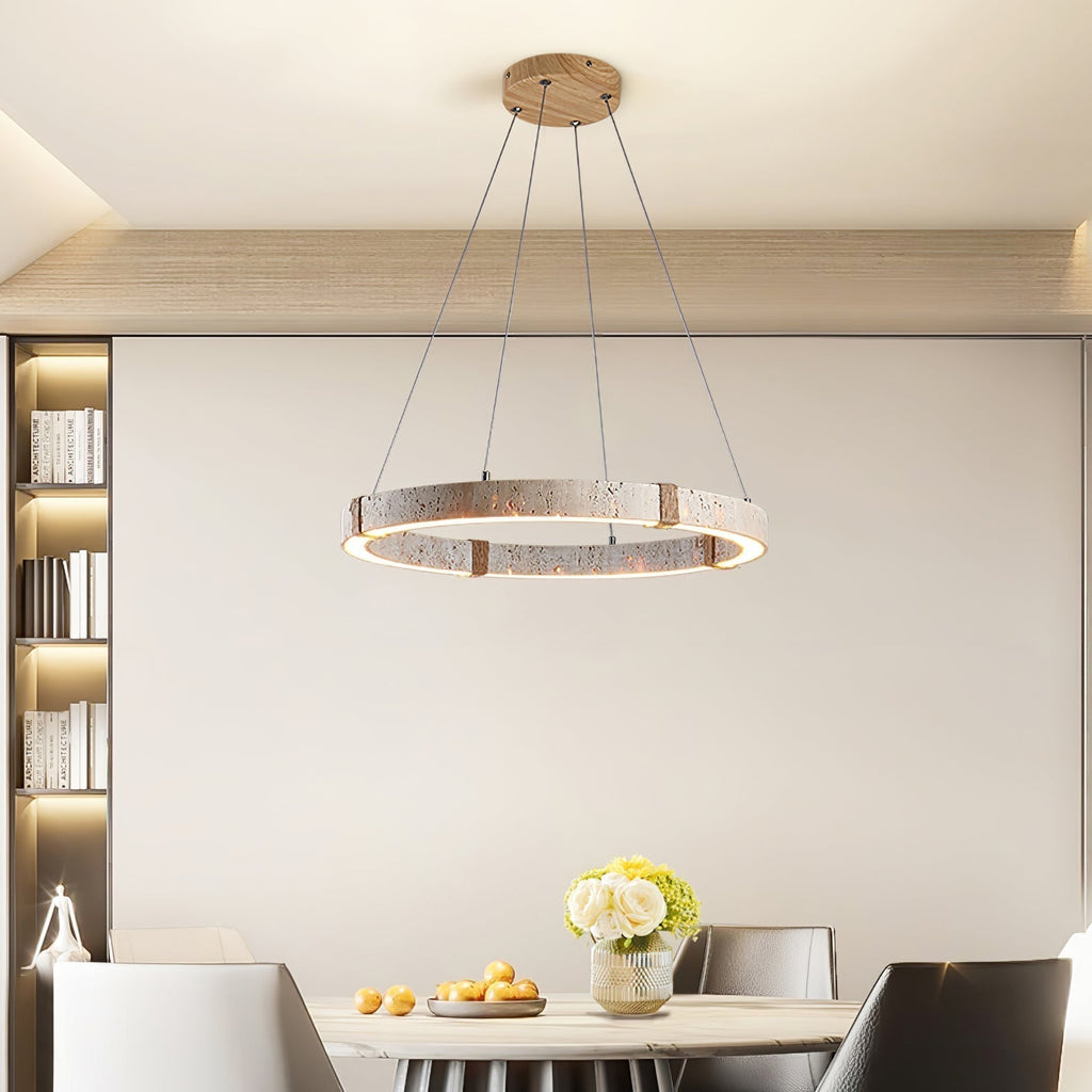 Lumae Ring-Shaped Suspension in Travertine Stone