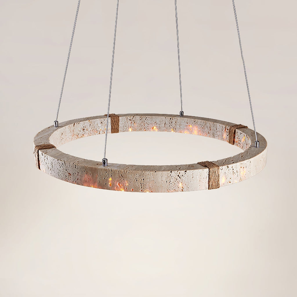Lumae Ring-Shaped Suspension in Travertine Stone