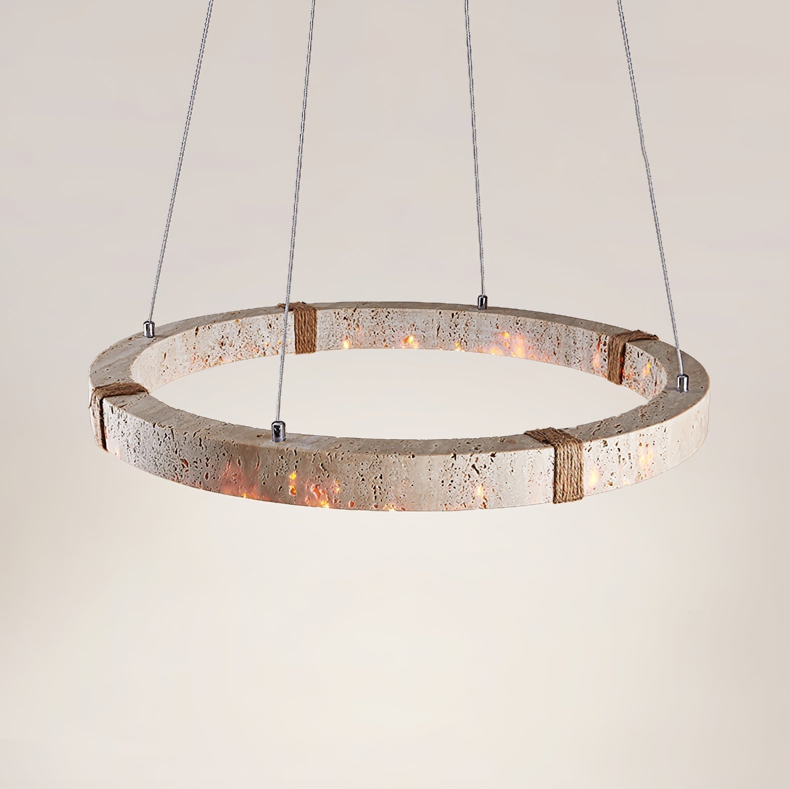Lumae Ring-Shaped Suspension in Travertine Stone
