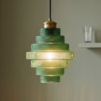 Clarity Antique Brass Striped Stained Glass Bottle Pendant Light