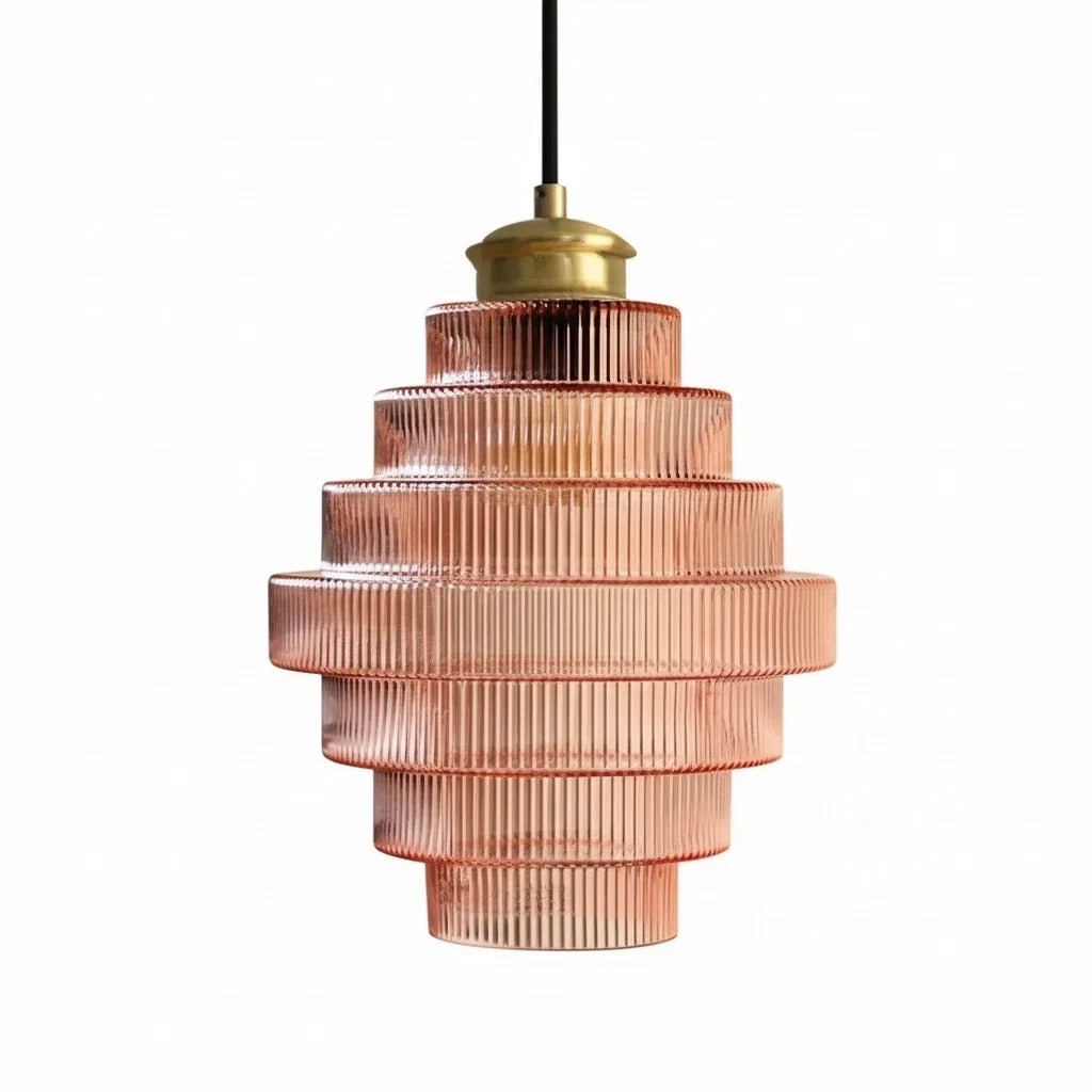 Clarity Antique Brass Striped Stained Glass Bottle Pendant Light
