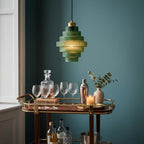Clarity Antique Brass Striped Stained Glass Bottle Pendant Light