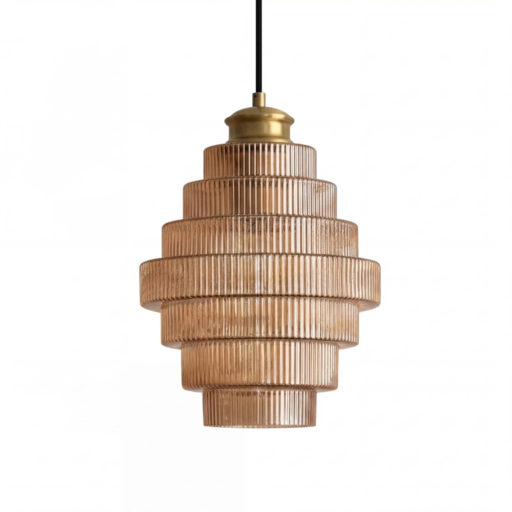 Clarity Antique Brass Striped Stained Glass Bottle Pendant Light