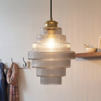 Clarity Antique Brass Striped Stained Glass Bottle Pendant Light