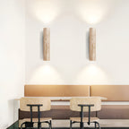 Japandi Travertine Wood Cylinder Wall Sconce LED 1-light