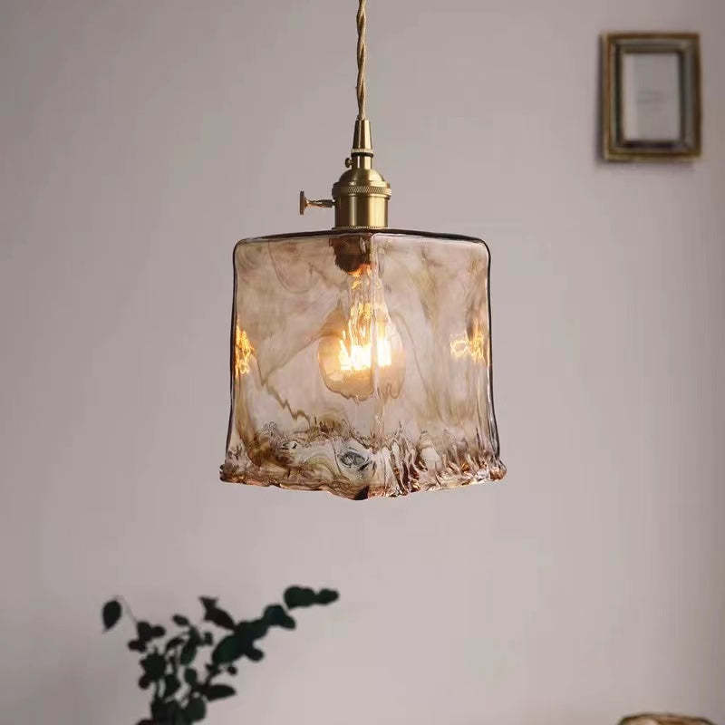 Zina Vintage Geometric Glass Suspension. Brass. Living Room