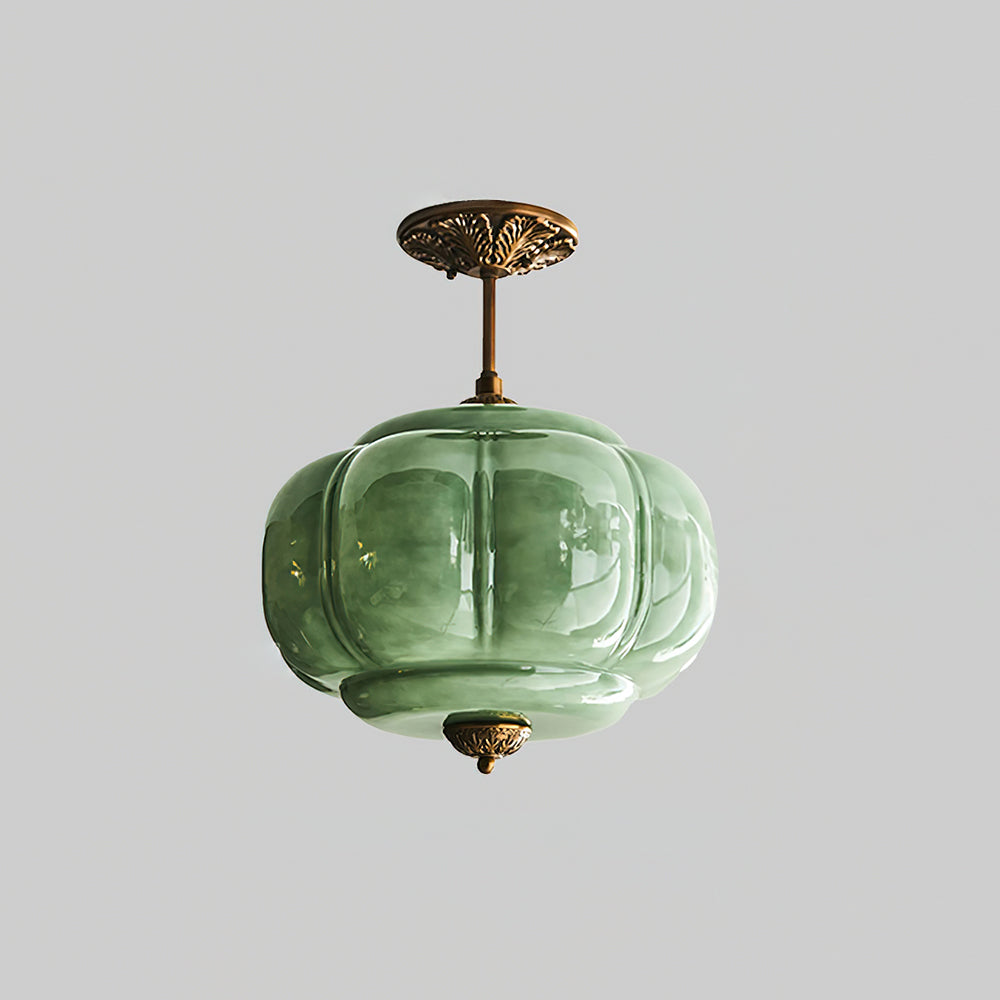 Eldio Semi-Recessed Ceiling Lamp in Green Glass