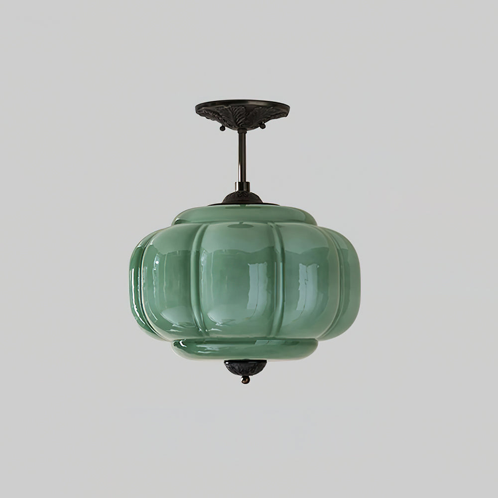 Eldio Semi-Recessed Ceiling Lamp in Green Glass