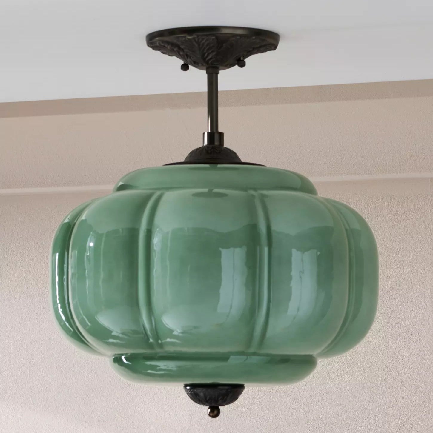 Eldio Semi-Recessed Ceiling Lamp in Green Glass