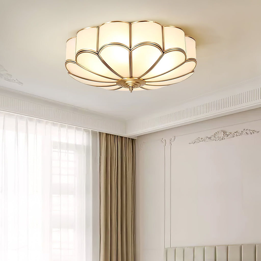 Ulira Ceiling Light Flower Shape Frosted Glass Brass
