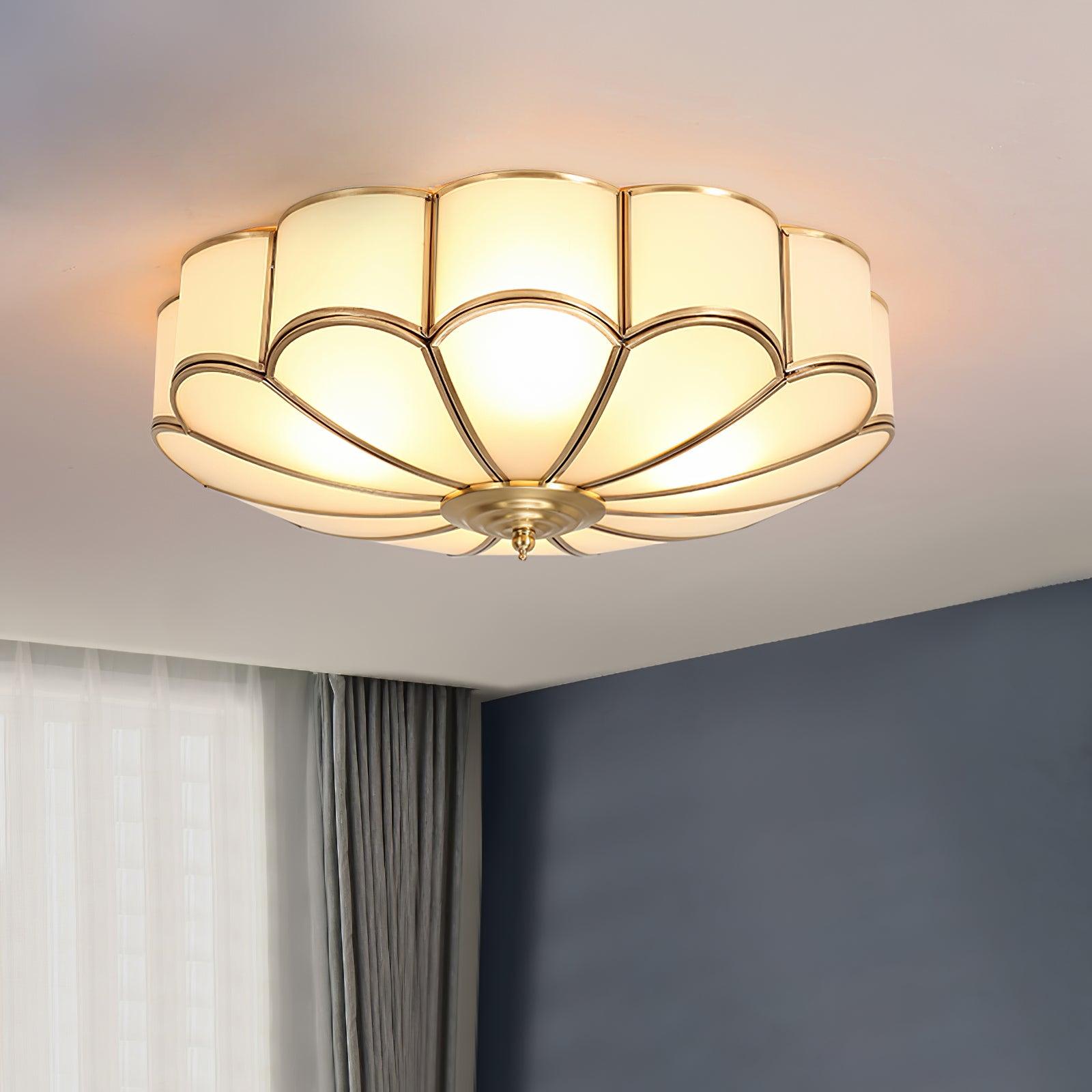 Ulira Ceiling Light Flower Shape Frosted Glass Brass