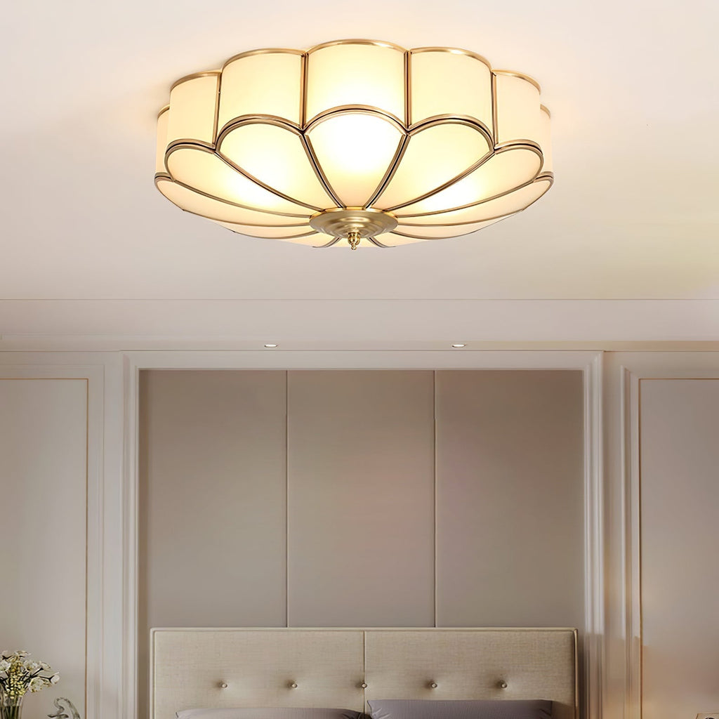 Ulira Ceiling Light Flower Shape Frosted Glass Brass
