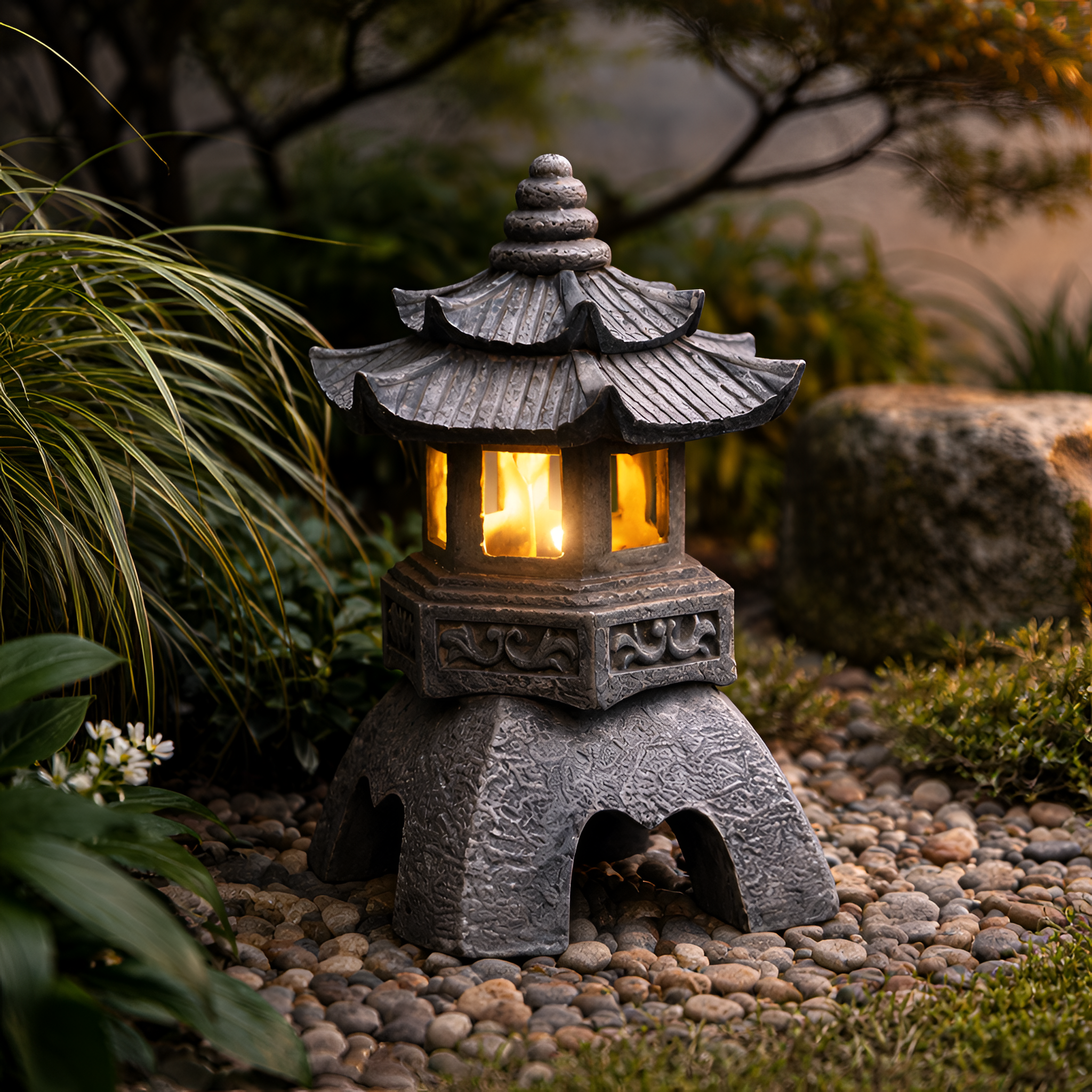 Darth - Solar LED Pagoda Lantern Garden Statue Light