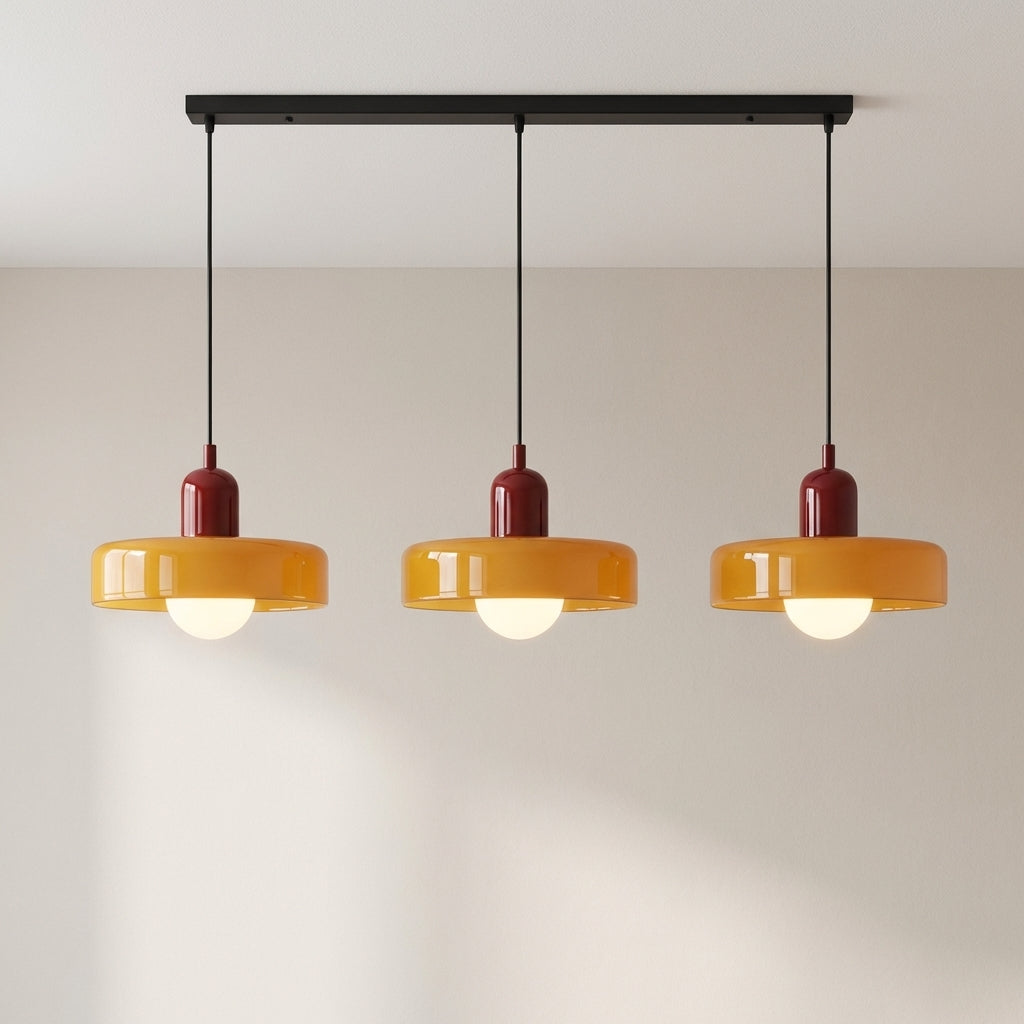 3-Head Bauhaus Colored Glass Pendant Light