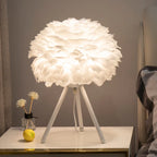 Exclusive Feather Table Lamp – Decorative Tripod Lamp, Gold Base