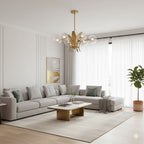 Sphere Ceiling Light Simplicity White/Pink/Cognac Glass 6-Bulb Drawing Room LED Hanging Chandelier with Leaf Decor