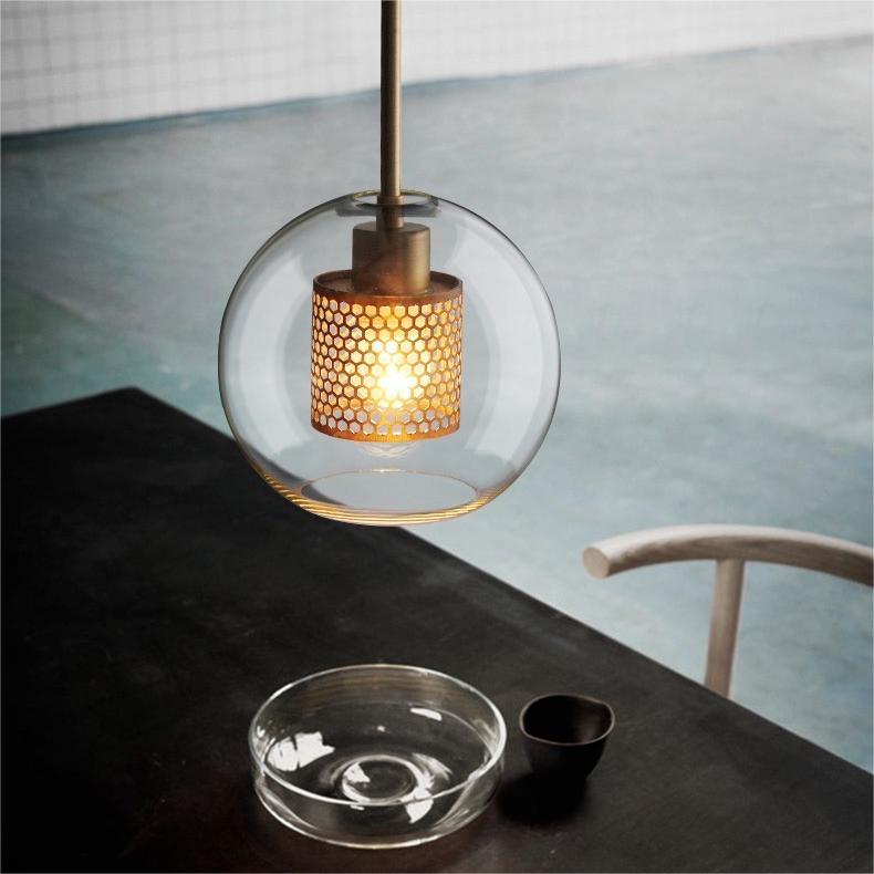 Hessa Contemporary Golden Pendant Light, Glass, Globe/Cylindric
