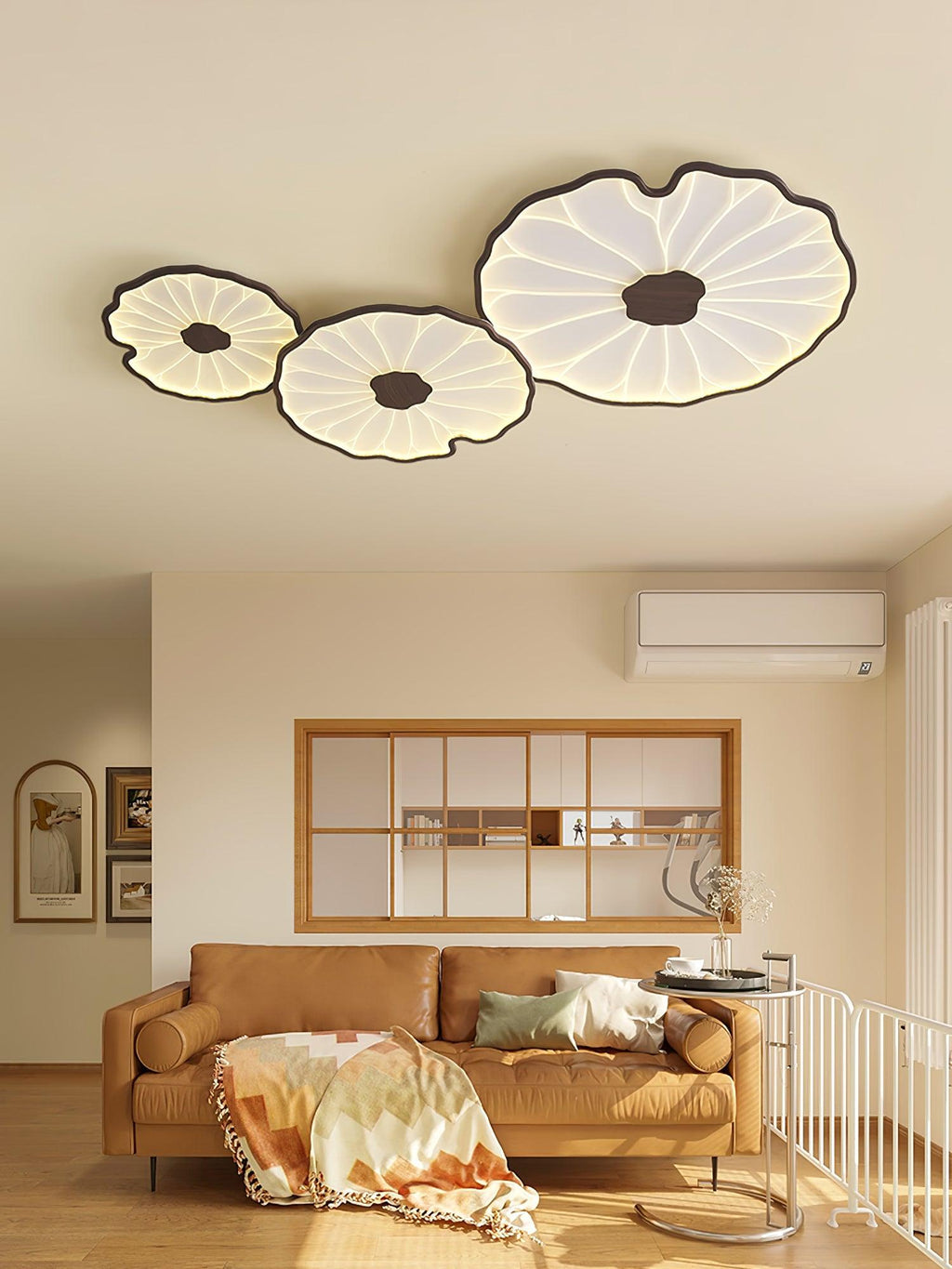 Solara Lotus Leaf Ceiling Light with Wood Finish