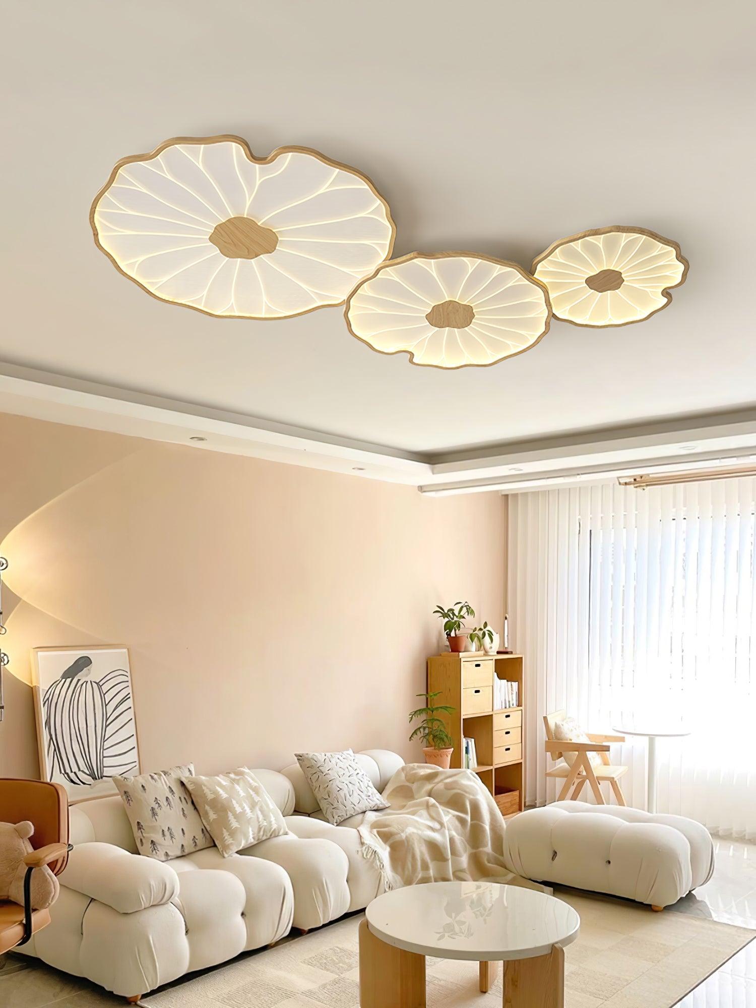 Solara Lotus Leaf Ceiling Light with Wood Finish