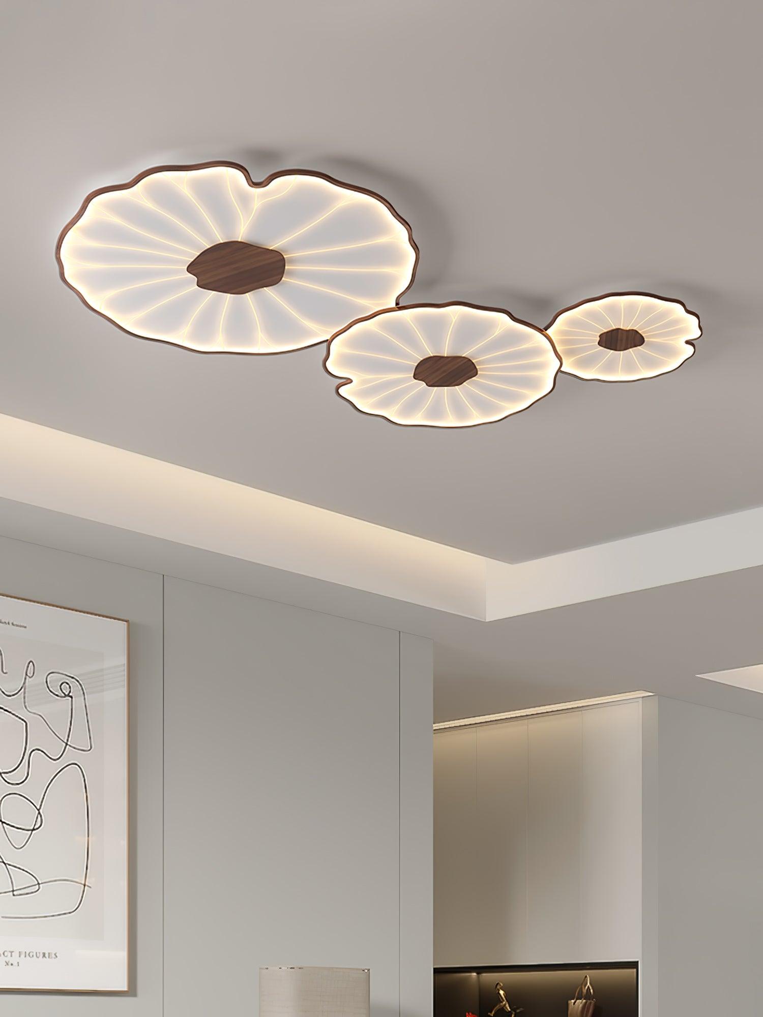 Solara Lotus Leaf Ceiling Light with Wood Finish