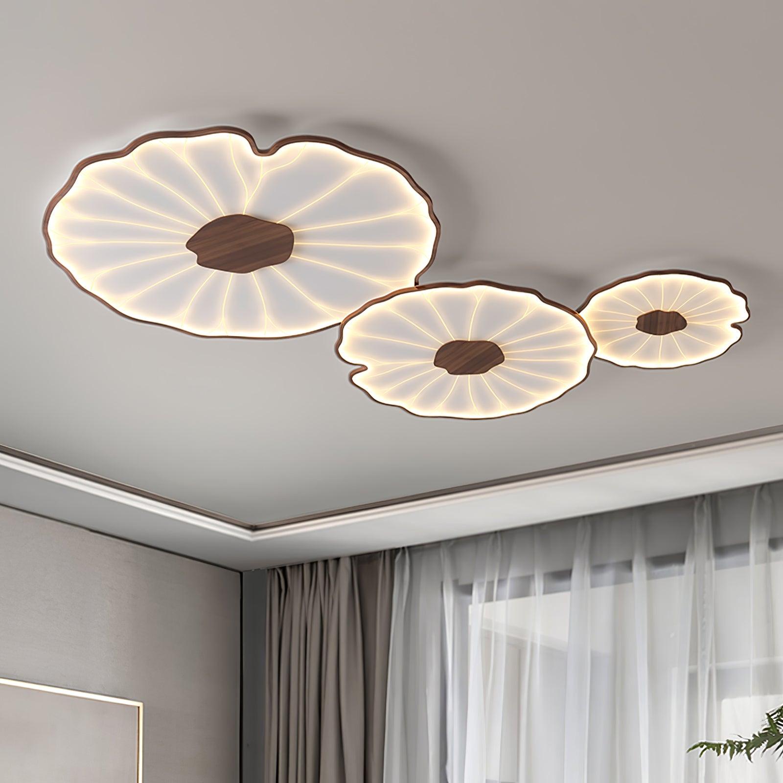 Solara Lotus Leaf Ceiling Light with Wood Finish
