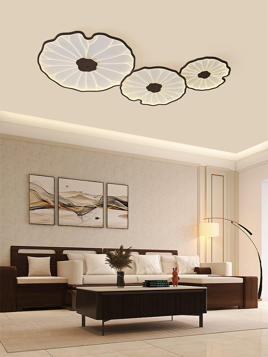 Solara Lotus Leaf Ceiling Light with Wood Finish