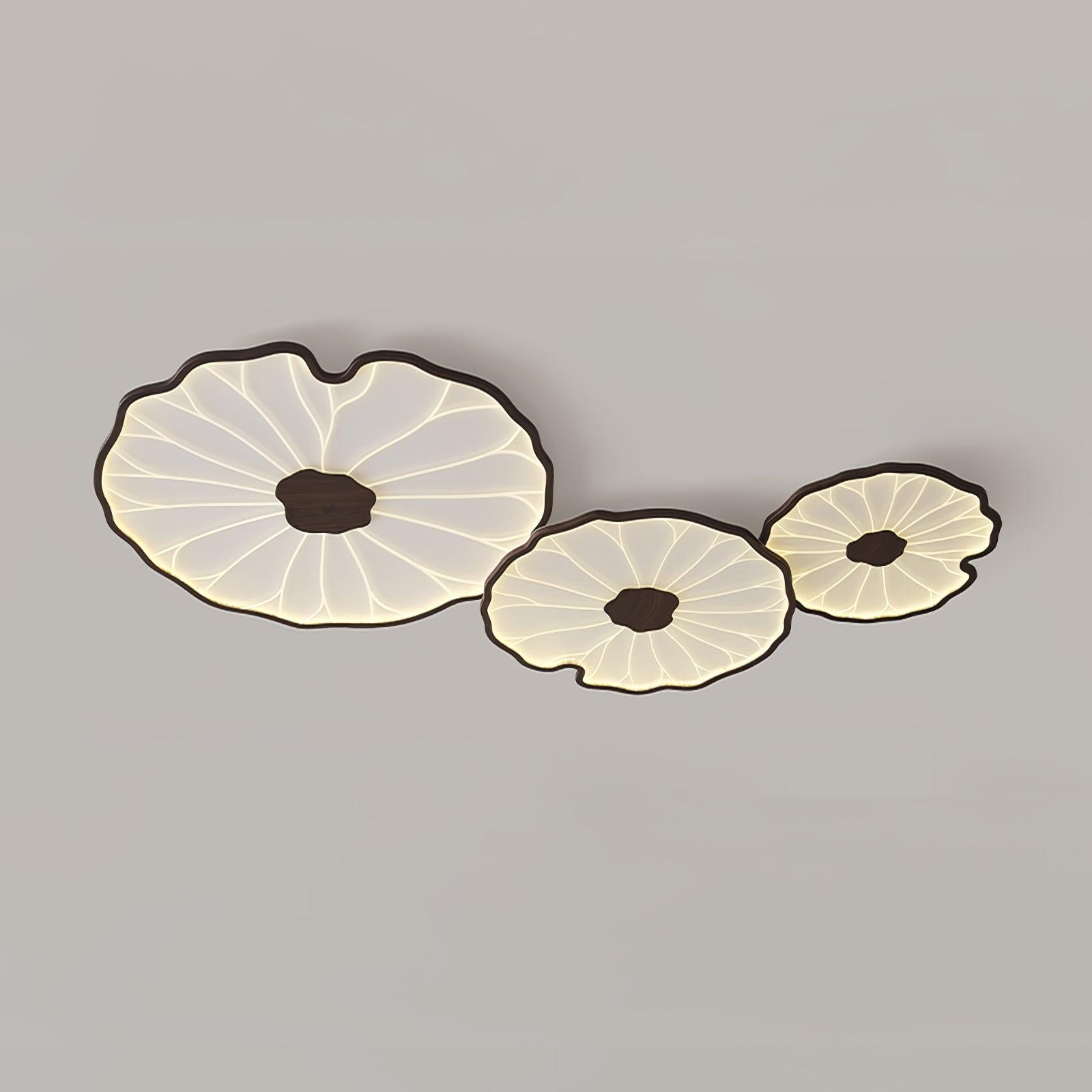 Solara Lotus Leaf Ceiling Light with Wood Finish