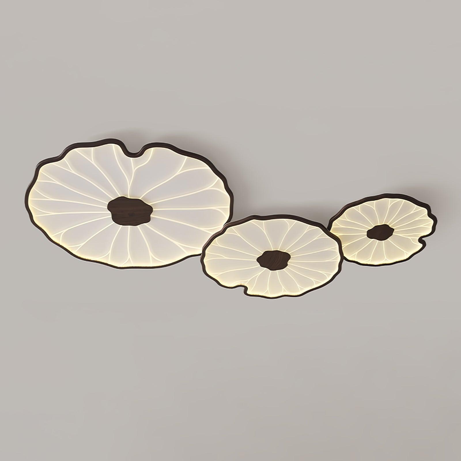 Solara Lotus Leaf Ceiling Light with Wood Finish
