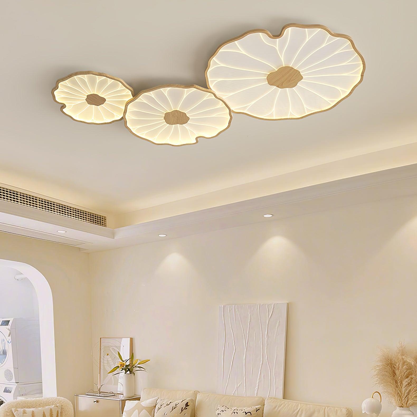 Solara Lotus Leaf Ceiling Light with Wood Finish