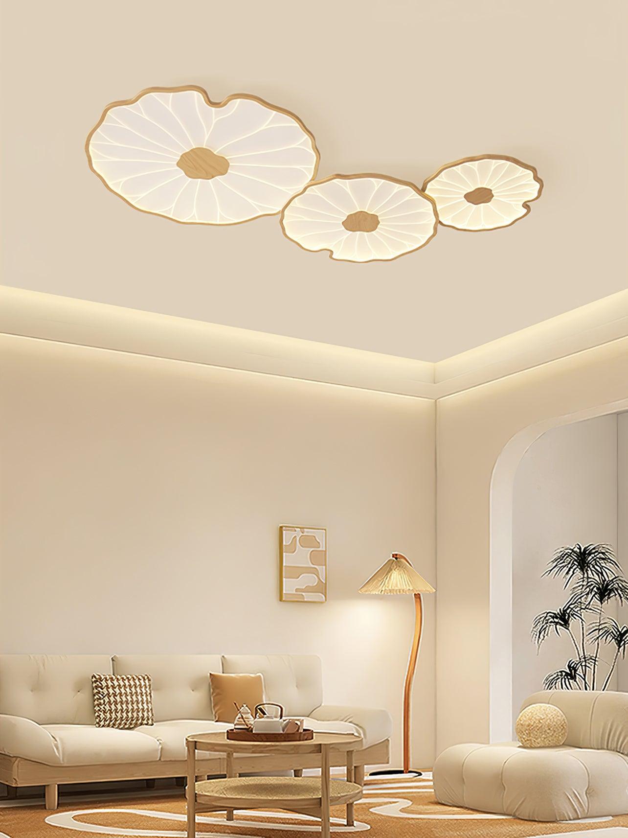 Solara Lotus Leaf Ceiling Light with Wood Finish